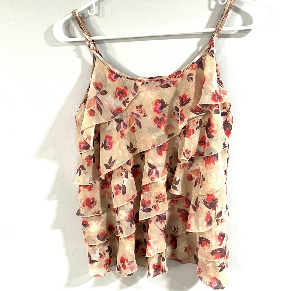 LAUREN CONRAD Size S Pink Floral Tanktop Ruffle Sleeveless Top/String Top.